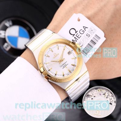 Omega Constellation White Dial Yellow Gold Bezel Stainless Steel Men's Copy Watch